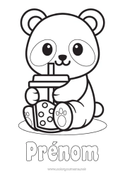 Pagina da colorare personalizzabile Carino Kawaii Animale Panda Bevanda Disegni da colorare facili Altri animali del mondo Bubble tea