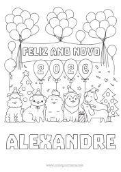 Pagina da colorare personalizzabile Palloncini Festa Cane Buon Anno Animale CanI e gatti Abete Messaggio 
