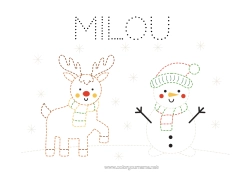 Colorear personalizable Reno Muñeco de nieve Actividades para niños Animales Dibujos fáciles para colorear Trazo y color Animales del bosque Ciervo Bufanda