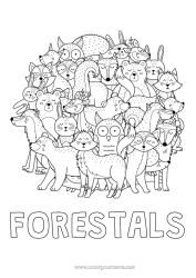 Colorear personalizable Lobo Llevar Mandala Zorro Búho Conejo Animales Aves y mamíferos voladores Animales del bosque Mapache