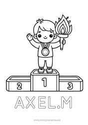 Colorear personalizable Sport Chico Copa, trofeo, medalla Competitions and Rewards Juegos Olímpicos Llama Olímpica Podio Primer lugar - ganador