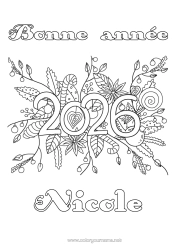 Página de desenho personalizável Flores Feliz Ano Novo Mensagem de 