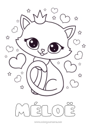 Pagina da colorare personalizzabile Carino Cuore Gatto Animale Corona CanI e gatti