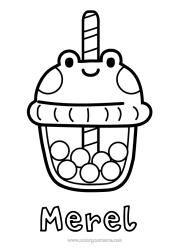 Pagina da colorare personalizzabile Rana Bevanda Disegni da colorare facili Animali marini o acquatici Bubble tea