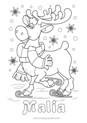 Coloriage personnalisable Neige Renne Animal Animaux de la forêt Cerf écharpe Sports d'hiver Patinage