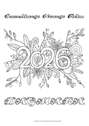 Pagina da colorare personalizzabile Fiori Buon Anno Messaggio 