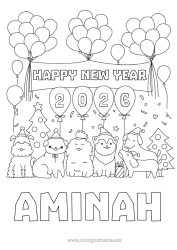 Colorear personalizable Globos Fiesta Perro Feliz año Animales Perros y gatos Abeto Mensaje