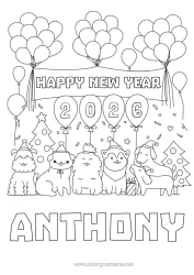 Colorear personalizable Globos Fiesta Perro Feliz año Animales Perros y gatos Abeto Mensaje