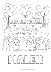 Colorear personalizable Globos Fiesta Perro Feliz año Animales Perros y gatos Abeto Mensaje
