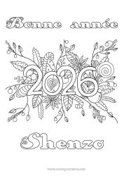 Colorear personalizable Flores Feliz año Mensaje