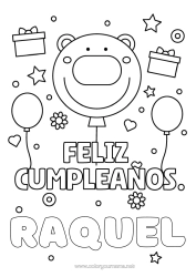 Coloriage personnalisable Ours Cadeaux Anniversaire Ballons Animal Coloriages faciles Joyeux anniversaire (français) Message Animaux de la forêt