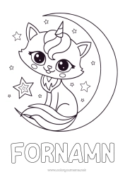 Pagina da colorare personalizzabile Carino Gatto Unicorno Animale CanI e gatti Draghi, unicorni e animali fantastici