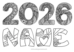 Colorear personalizable Feliz año Zentangle 2026