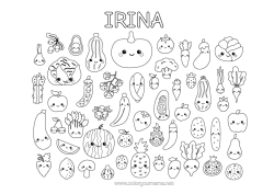 Colorear personalizable Kawaii Alimento Frutas Verduras