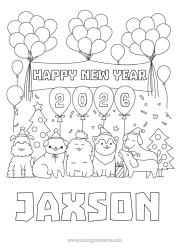 Colorear personalizable Globos Fiesta Perro Feliz año Animales Perros y gatos Abeto Mensaje