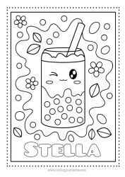 Pagina da colorare personalizzabile Kawaii Bevanda Bubble tea