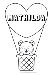 Página de desenho personalizável Coração Kawaii Veículos Animal Panda Balão de Ar Quente Outros animais do mundo Veículos aéreos