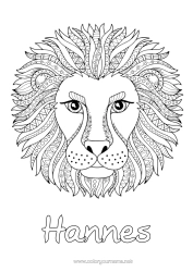 Colorear personalizable Mandala León Animales Dibujos complejos para colorear Zentangle Signo astrológico Animales salvajes de África Cabeza Signos del zodiaco