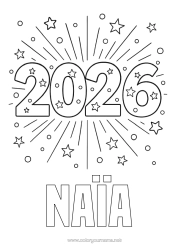 Coloriage personnalisable Bonne année Feu d'artifice Étoiles 2026