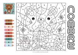 Página de desenho personalizável Urso Inverno Número Colorir por números Atividades para Crianças Animal Filhote de urso Animais da floresta