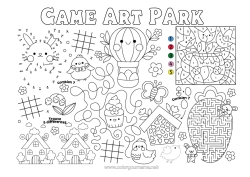 Página de desenho personalizável Primavera Colorir por números Atividades para Crianças Ligando os Pontos Ovos de Páscoa Páscoa Ache e Encontre Labirinto Jogo americano para imprimir Ligue os Números