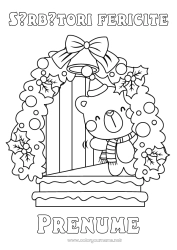 Anpassbare Malvorlage Bär Weihnachten Weihnachtsdekoration Glocke Stechpalme Tier Teddybär Waldtiere Schal Weihnachtsmütze