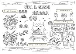 Anpassbare Malvorlage Kinderaktivitäten Japan Sushi Tischset zum Ausdrucken Ramen