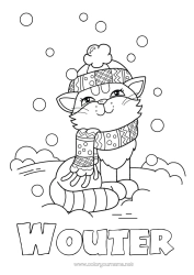 Página de desenho personalizável Fofo Gato Neve Inverno Animal Cães e gatos Gorro de Inverno