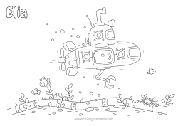 Página de desenho personalizável Mar Veículos Submarino Veículos marítimos