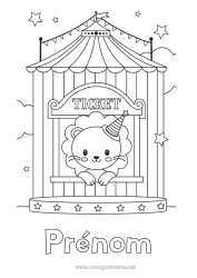 Pagina da colorare personalizzabile Leone Animale Animali selvatici dell'Africa Circo Tendone Biglietto