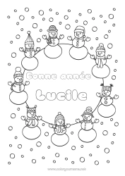 Coloriage personnalisable Neige Hiver Bonhomme de neige Flocons de neige Message