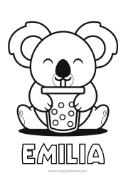 Coloriage personnalisable Kawaii Animal Koala Boisson Autres animaux du monde Bubble tea