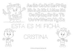 Página de desenho personalizável Criança Atividades para Crianças Alfabeto Livro Leitura Letra do alfabeto