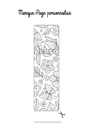 Página de desenho personalizável Flores Primavera Atividades para Crianças Folhas Marcador de Página Colorações Intermediárias