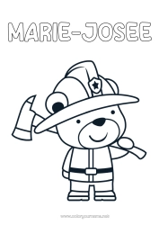 Kolorowanka personalizowalna Niedźwiedź Słodki Strażak Zwierzęta leśne Zawód Zawody w dziedzinie bezpieczeństwa