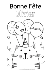 Kolorowanka personalizowalna Kot Urodziny Balony Impreza Zwierzę Łatwe kolorowanki Psy i koty