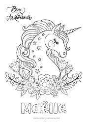 Página de desenho personalizável Aniversário Kawaii Unicórnio Colorações Intermediárias Feliz aniversário (francês) Mensagem Dragões, unicórnios e animais fantásticos