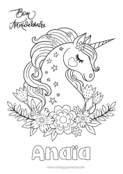 Página de desenho personalizável Aniversário Kawaii Unicórnio Colorações Intermediárias Feliz aniversário (francês) Mensagem Dragões, unicórnios e animais fantásticos