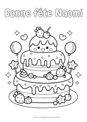 Coloriage personnalisable Gâteau Kawaii Cerise Fruits Fraise