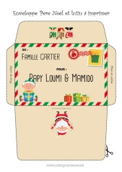 Página de desenho personalizável Pai Natal Elfo de Natal Natal Envelope Envelope para imprimir Viagem do Elfo de Natal Envelope de Natal Envelope para correspondência do duende de Natal