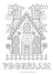 Página de desenho personalizável Natal Pão de Gengibre Bengala de Natal Guloseimas, doces Casa Colorações Complexas Pirulito