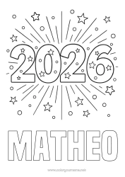 Customizable coloring page Happy new year Firework Stars 2026