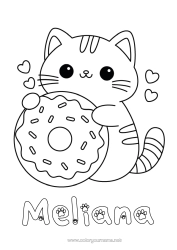 Anpassbare Malvorlage Niedlich Katze Kawaii Tier Donuts Einfache Ausmalbilder Hunde und Katzen