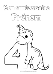 Anpassbare Malvorlage Geburtstag Dinosaurier Zahl Alles Gute zum Geburtstag (Französisch) Nachricht Große Alterszahl Vier