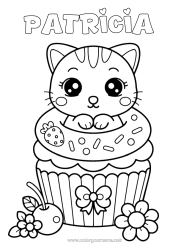 Anpassbare Malvorlage Katze Kawaii Kirsche Früchte Cupcake Erdbeere Hunde und Katzen