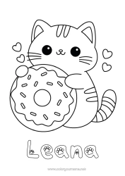 Anpassbare Malvorlage Niedlich Katze Kawaii Tier Donuts Einfache Ausmalbilder Hunde und Katzen