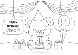 Coloriage personnalisable Gâteau Cadeaux Anniversaire Animal Ourson Joyeux anniversaire (français) Message Age fêté personnalisable Animaux de la forêt