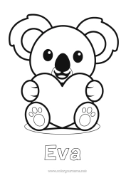 Coloriage personnalisable Mignon Coeur Kawaii Je t'aime Animal Koala Coloriages faciles Autres animaux du monde