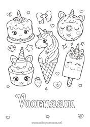 Coloriage personnalisable Gâteau Kawaii Licorne Donuts Gourmandises, sucreries Glace Cupcake Dragons, licornes et animaux fantastiques