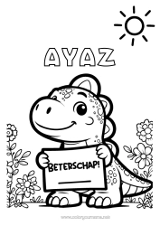 Coloriage personnalisable Malade Dinosaures Pancarte